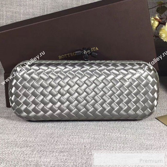 Bottega Veneta Large Silk Woven Knot Clutch with Snakeskin Trim Silver (WANT-90605119)