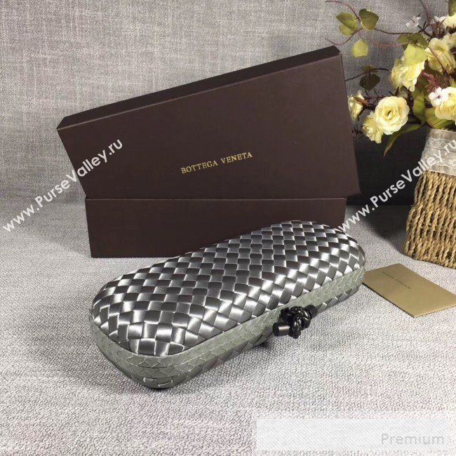 Bottega Veneta Large Silk Woven Knot Clutch with Snakeskin Trim Silver (WANT-90605119)