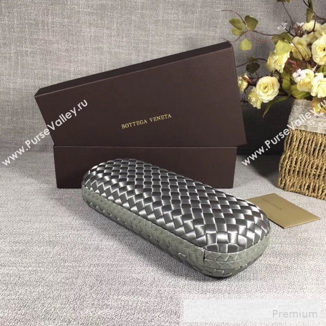 Bottega Veneta Large Silk Woven Knot Clutch with Snakeskin Trim Silver (WANT-90605119)