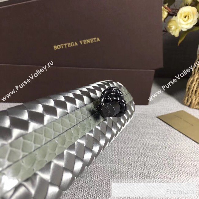 Bottega Veneta Large Silk Woven Knot Clutch with Snakeskin Trim Silver (WANT-90605119)