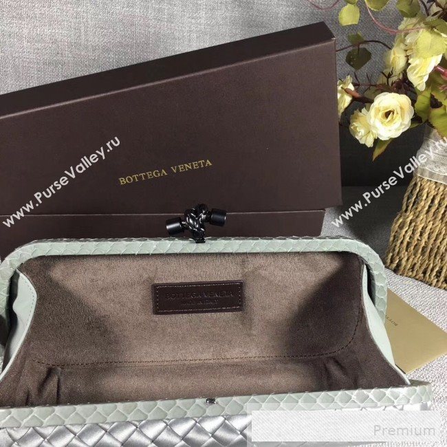 Bottega Veneta Large Silk Woven Knot Clutch with Snakeskin Trim Silver (WANT-90605119)