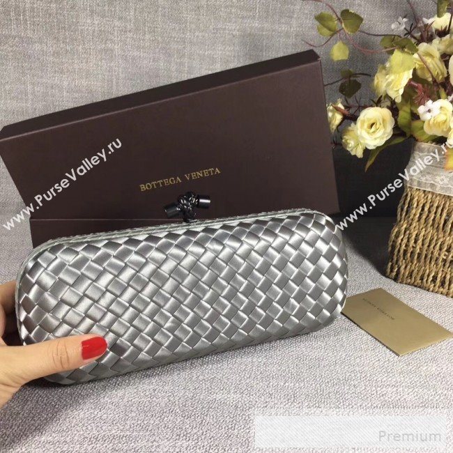 Bottega Veneta Large Silk Woven Knot Clutch with Snakeskin Trim Silver (WANT-90605119)