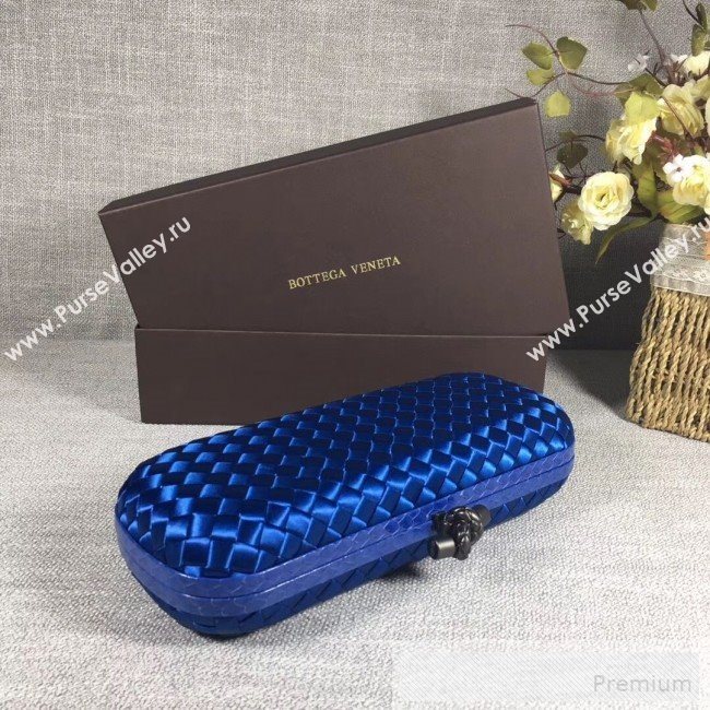 Bottega Veneta Large Silk Woven Knot Clutch with Snakeskin Trim Navy Blue (WANT-9060602)