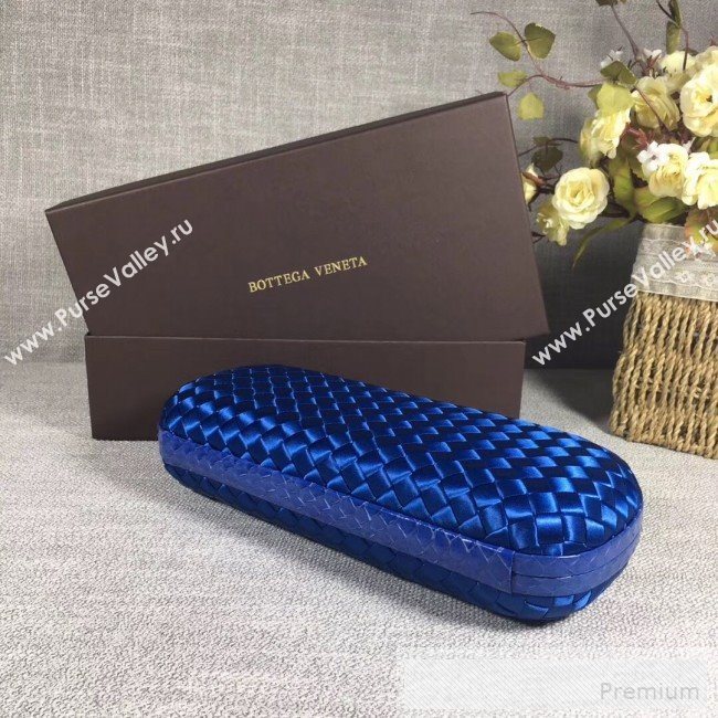 Bottega Veneta Large Silk Woven Knot Clutch with Snakeskin Trim Navy Blue (WANT-9060602)