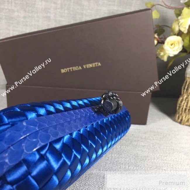 Bottega Veneta Large Silk Woven Knot Clutch with Snakeskin Trim Navy Blue (WANT-9060602)