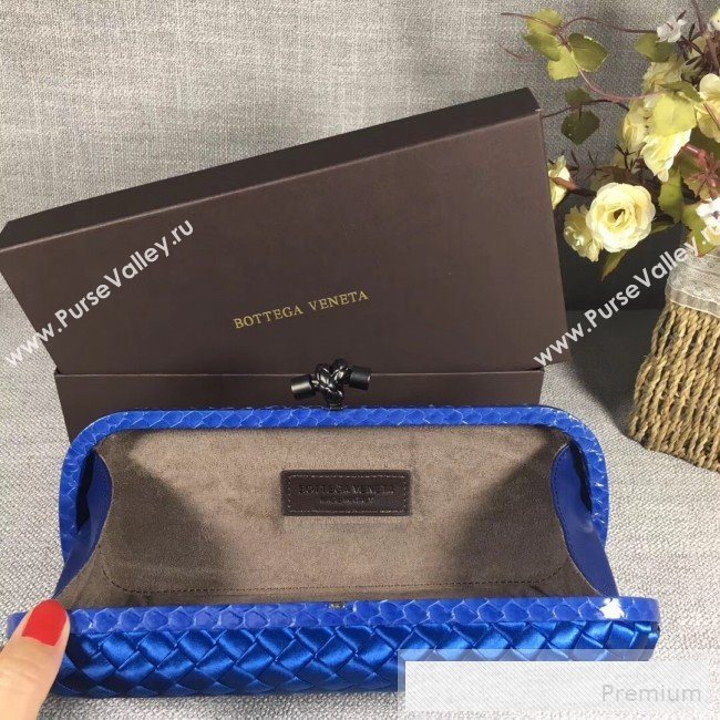 Bottega Veneta Large Silk Woven Knot Clutch with Snakeskin Trim Navy Blue (WANT-9060602)