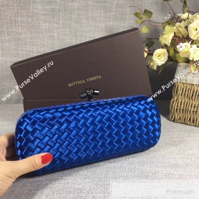 Bottega Veneta Large Silk Woven Knot Clutch with Snakeskin Trim Navy Blue (WANT-9060602)