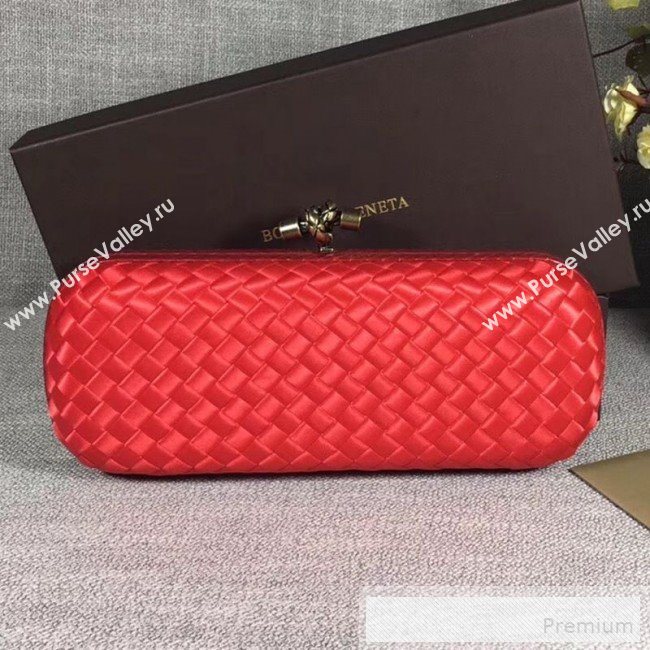 Bottega Veneta Large Silk Woven Knot Clutch with Snakeskin Trim Red (WANT-9060604)