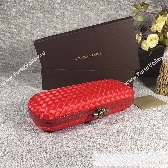 Bottega Veneta Large Silk Woven Knot Clutch with Snakeskin Trim Red (WANT-9060604)