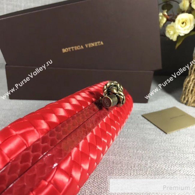 Bottega Veneta Large Silk Woven Knot Clutch with Snakeskin Trim Red (WANT-9060604)