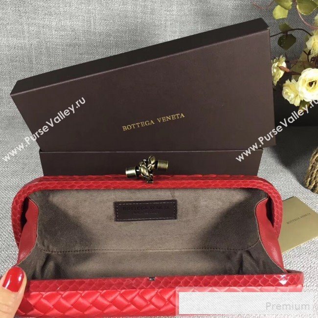 Bottega Veneta Large Silk Woven Knot Clutch with Snakeskin Trim Red (WANT-9060604)