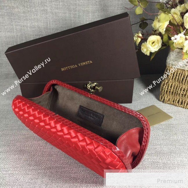 Bottega Veneta Large Silk Woven Knot Clutch with Snakeskin Trim Red (WANT-9060604)