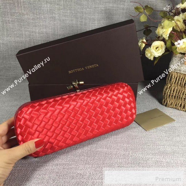 Bottega Veneta Large Silk Woven Knot Clutch with Snakeskin Trim Red (WANT-9060604)