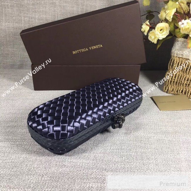 Bottega Veneta Large Silk Woven Knot Clutch with Snakeskin Trim Dark Blue (WANT-9060606)