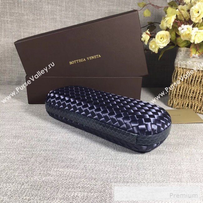 Bottega Veneta Large Silk Woven Knot Clutch with Snakeskin Trim Dark Blue (WANT-9060606)