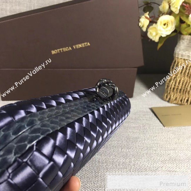 Bottega Veneta Large Silk Woven Knot Clutch with Snakeskin Trim Dark Blue (WANT-9060606)
