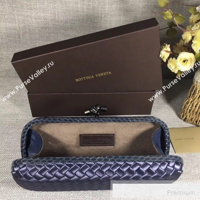Bottega Veneta Large Silk Woven Knot Clutch with Snakeskin Trim Dark Blue (WANT-9060606)