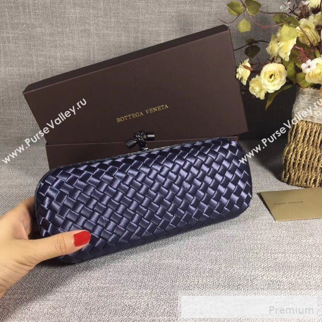 Bottega Veneta Large Silk Woven Knot Clutch with Snakeskin Trim Dark Blue (WANT-9060606)