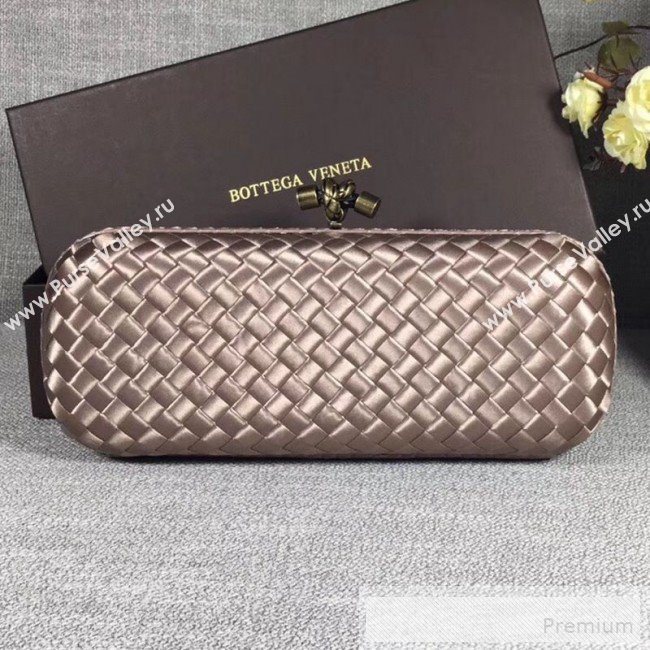 Bottega Veneta Large Silk Woven Knot Clutch with Snakeskin Trim Light Grey (WANT-9060607)