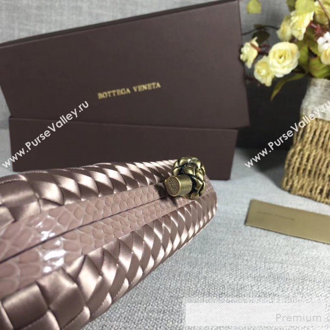 Bottega Veneta Large Silk Woven Knot Clutch with Snakeskin Trim Light Grey (WANT-9060607)