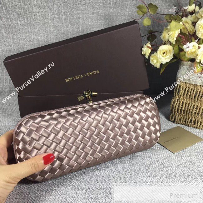 Bottega Veneta Large Silk Woven Knot Clutch with Snakeskin Trim Light Grey (WANT-9060607)