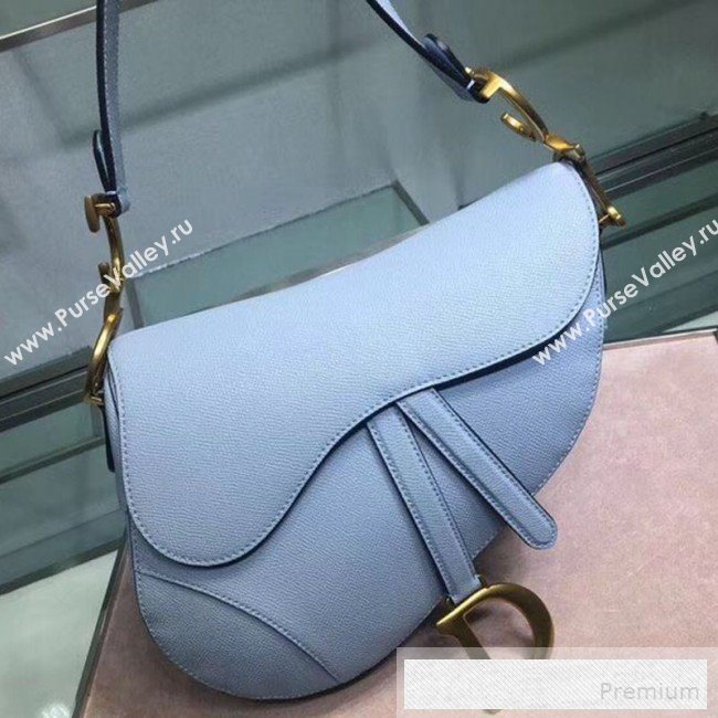 Dior Large Saddle Bag in Grained Calfskin Leather Light Blue 2019 (BINF-9060609)