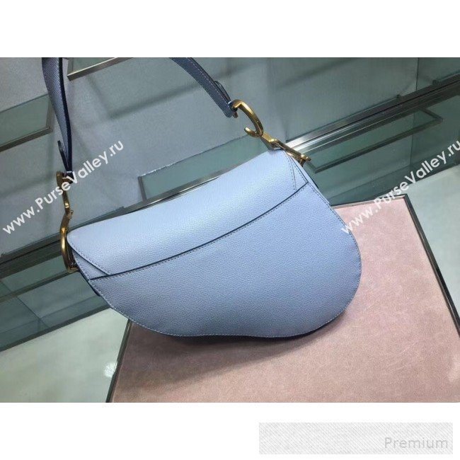 Dior Large Saddle Bag in Grained Calfskin Leather Light Blue 2019 (BINF-9060609)