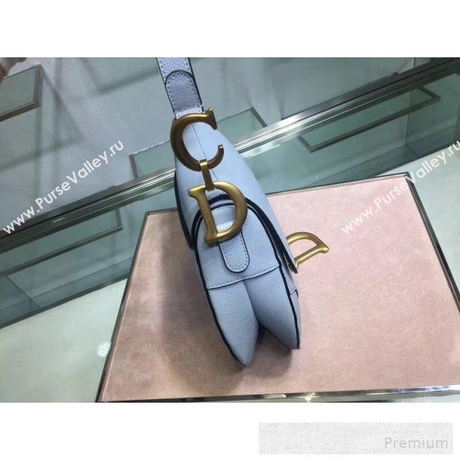 Dior Large Saddle Bag in Grained Calfskin Leather Light Blue 2019 (BINF-9060609)