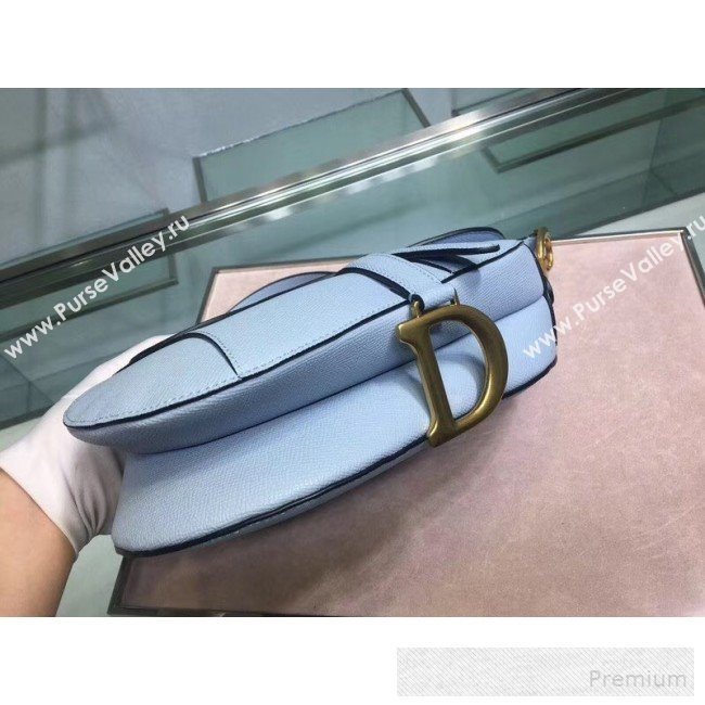 Dior Large Saddle Bag in Grained Calfskin Leather Light Blue 2019 (BINF-9060609)