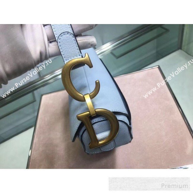 Dior Large Saddle Bag in Grained Calfskin Leather Light Blue 2019 (BINF-9060609)