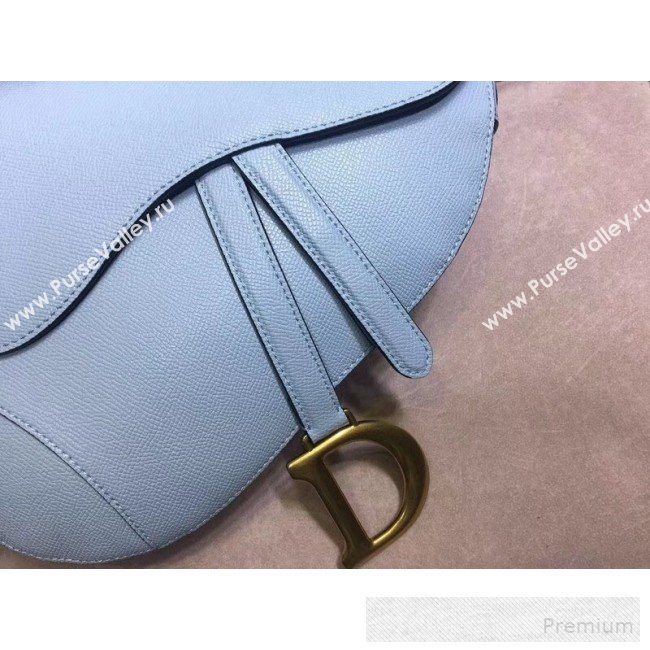 Dior Large Saddle Bag in Grained Calfskin Leather Light Blue 2019 (BINF-9060609)