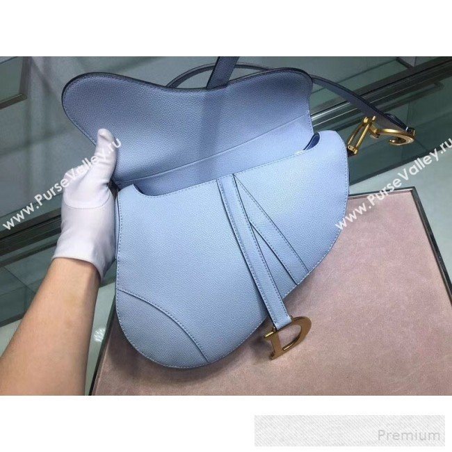 Dior Large Saddle Bag in Grained Calfskin Leather Light Blue 2019 (BINF-9060609)