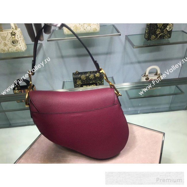 Dior Large Saddle Bag in Grained Calfskin Leather Burgundy 2019 (BINF-9060615)