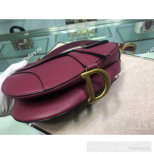 Dior Large Saddle Bag in Grained Calfskin Leather Burgundy 2019 (BINF-9060615)