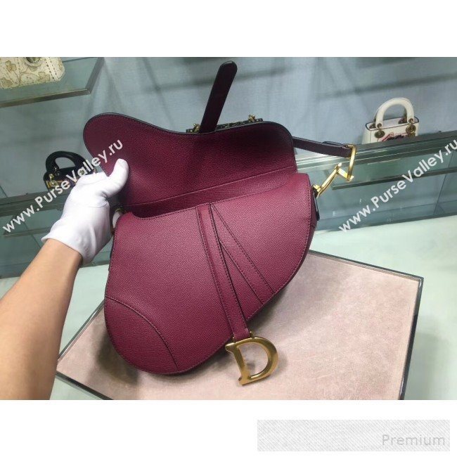 Dior Large Saddle Bag in Grained Calfskin Leather Burgundy 2019 (BINF-9060615)