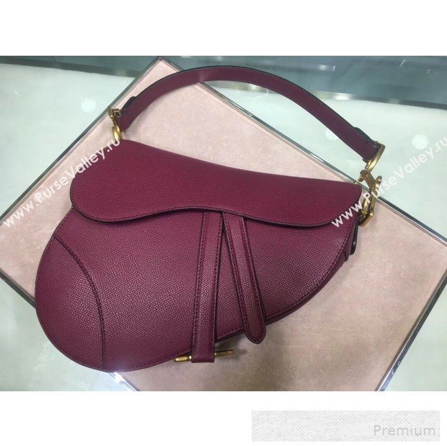 Dior Large Saddle Bag in Grained Calfskin Leather Burgundy 2019 (BINF-9060615)