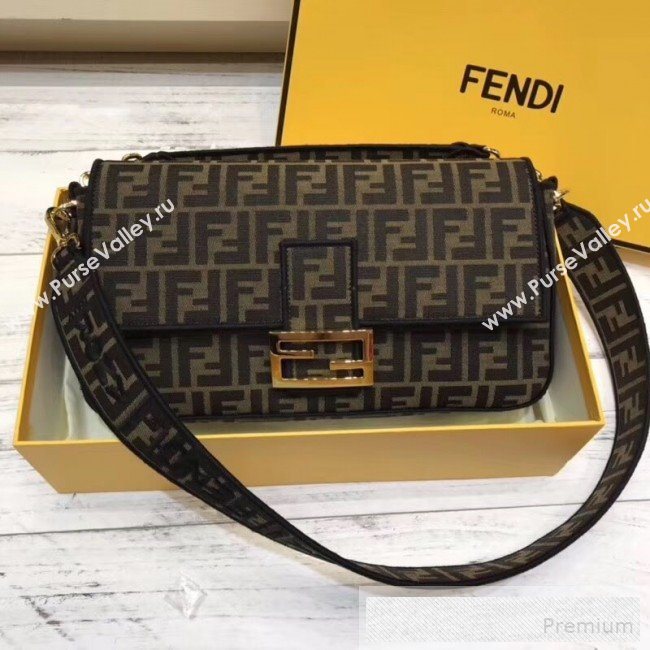 Fendi FF Fabric Large Baguette Flap Bag Brown/Black 2019 (SUSU-9060619)