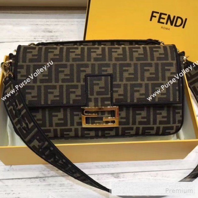 Fendi FF Fabric Large Baguette Flap Bag Brown/Black 2019 (SUSU-9060619)