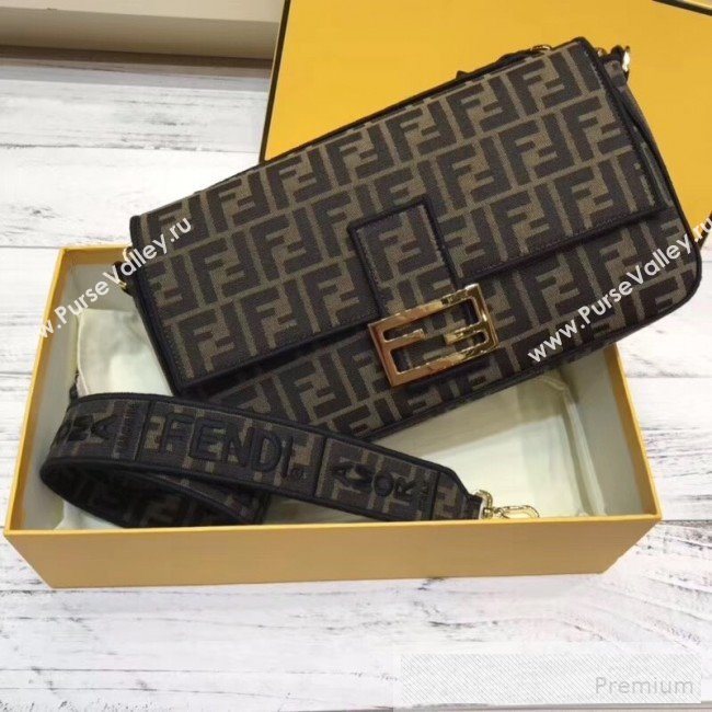 Fendi FF Fabric Large Baguette Flap Bag Brown/Black 2019 (SUSU-9060619)