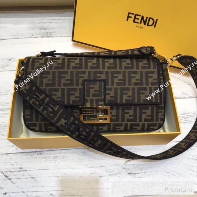 Fendi FF Fabric Large Baguette Flap Bag Brown/Black 2019 (SUSU-9060619)