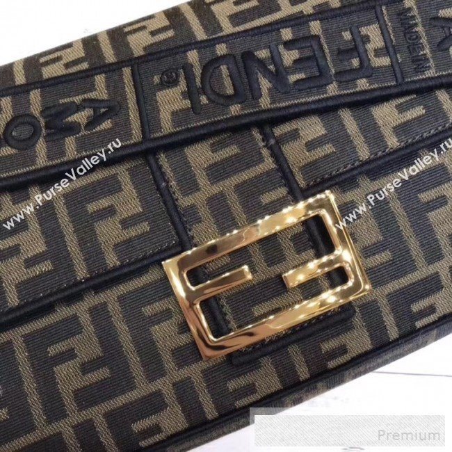 Fendi FF Fabric Large Baguette Flap Bag Brown/Black 2019 (SUSU-9060619)