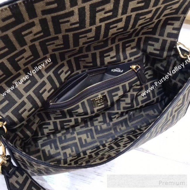 Fendi FF Fabric Large Baguette Flap Bag Brown/Black 2019 (SUSU-9060619)