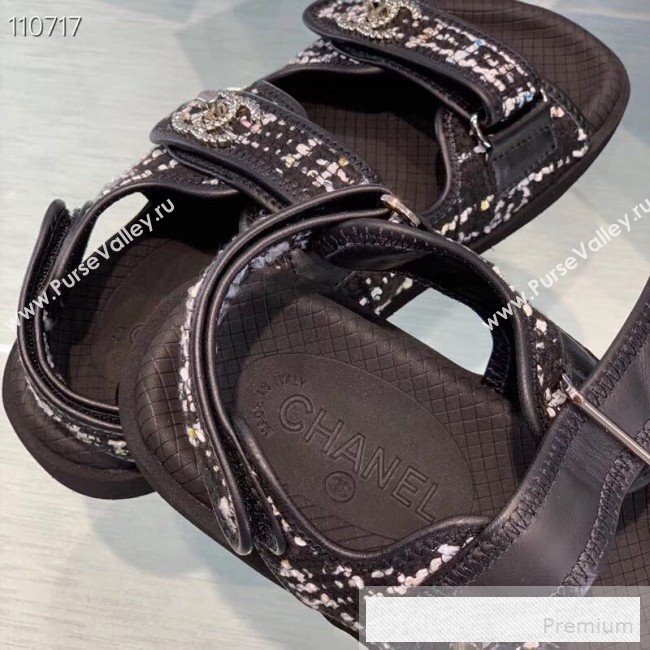 Chanel Tweed Flat Sandals G34726 Black 2019 (1028-9060576)
