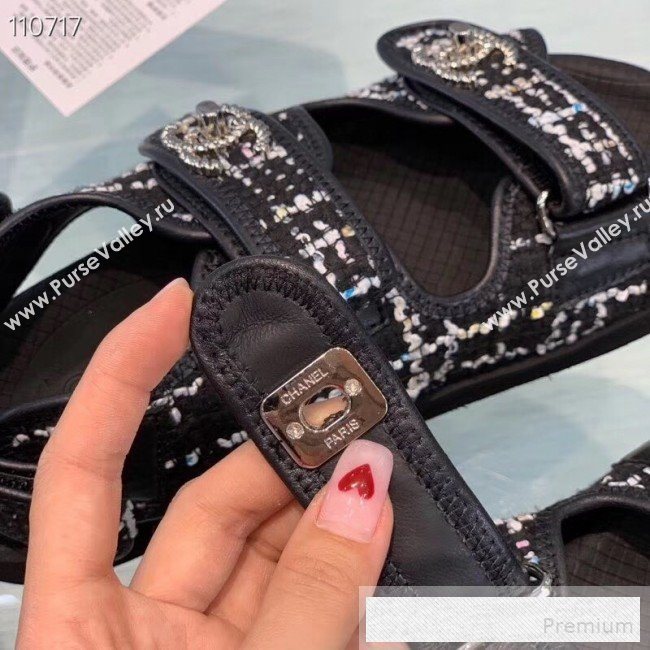 Chanel Tweed Flat Sandals G34726 Black 2019 (1028-9060576)
