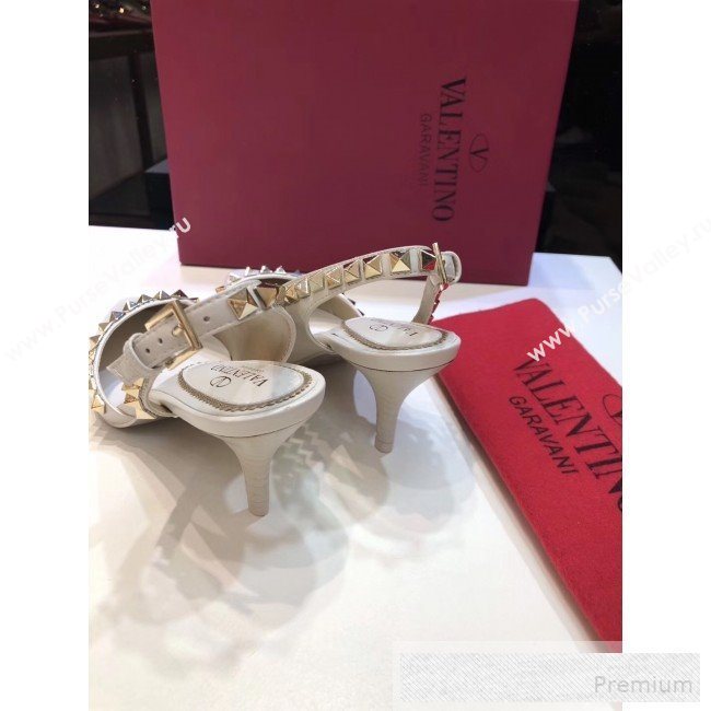 Valentino Rockstud Trim Slingback Mid-Heel Pump White 2019 (XINL-9060579)