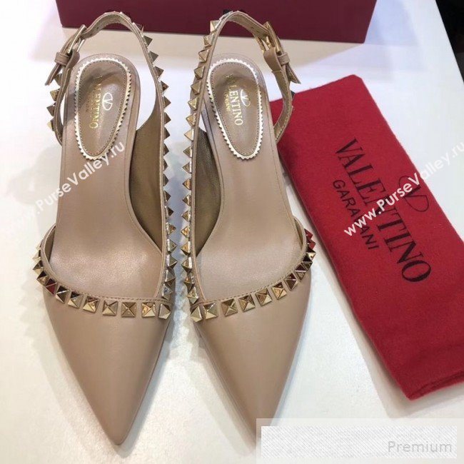Valentino Rockstud Trim Slingback Mid-Heel Pump Khaki 2019 (XINL-9060580)