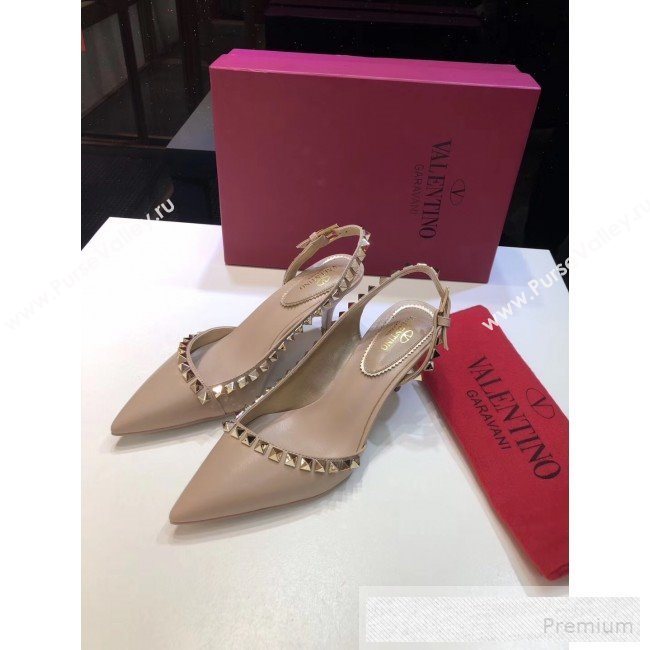 Valentino Rockstud Trim Slingback Mid-Heel Pump Khaki 2019 (XINL-9060580)