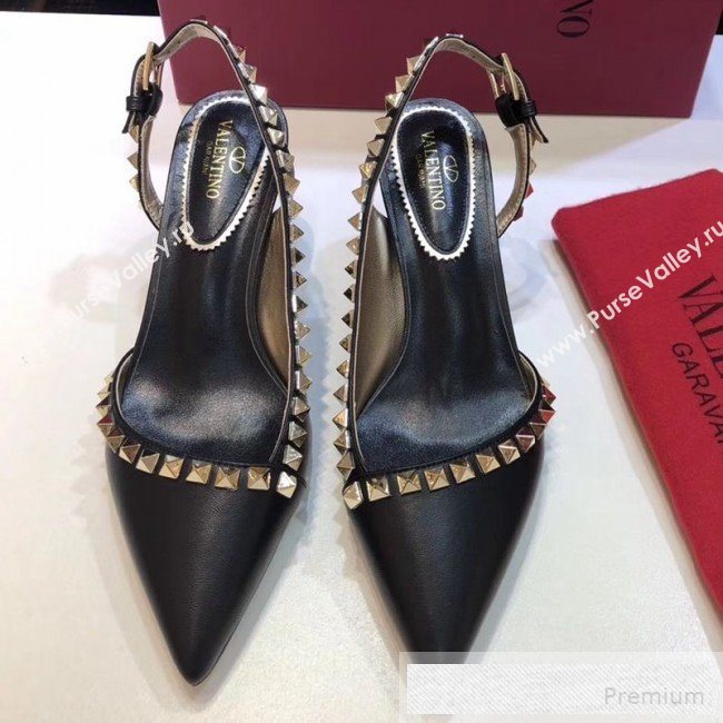 Valentino Rockstud Trim Slingback Mid-Heel Pump Black 2019 (XINL-9060582)