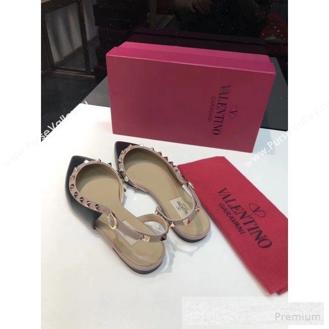 Valentino Rockstud Trim Slingback Flat Pump Black 2019 (XINL-9060585)
