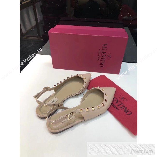 Valentino Rockstud Trim Slingback Flat Pump Nude 2019 (XINL-9060584)